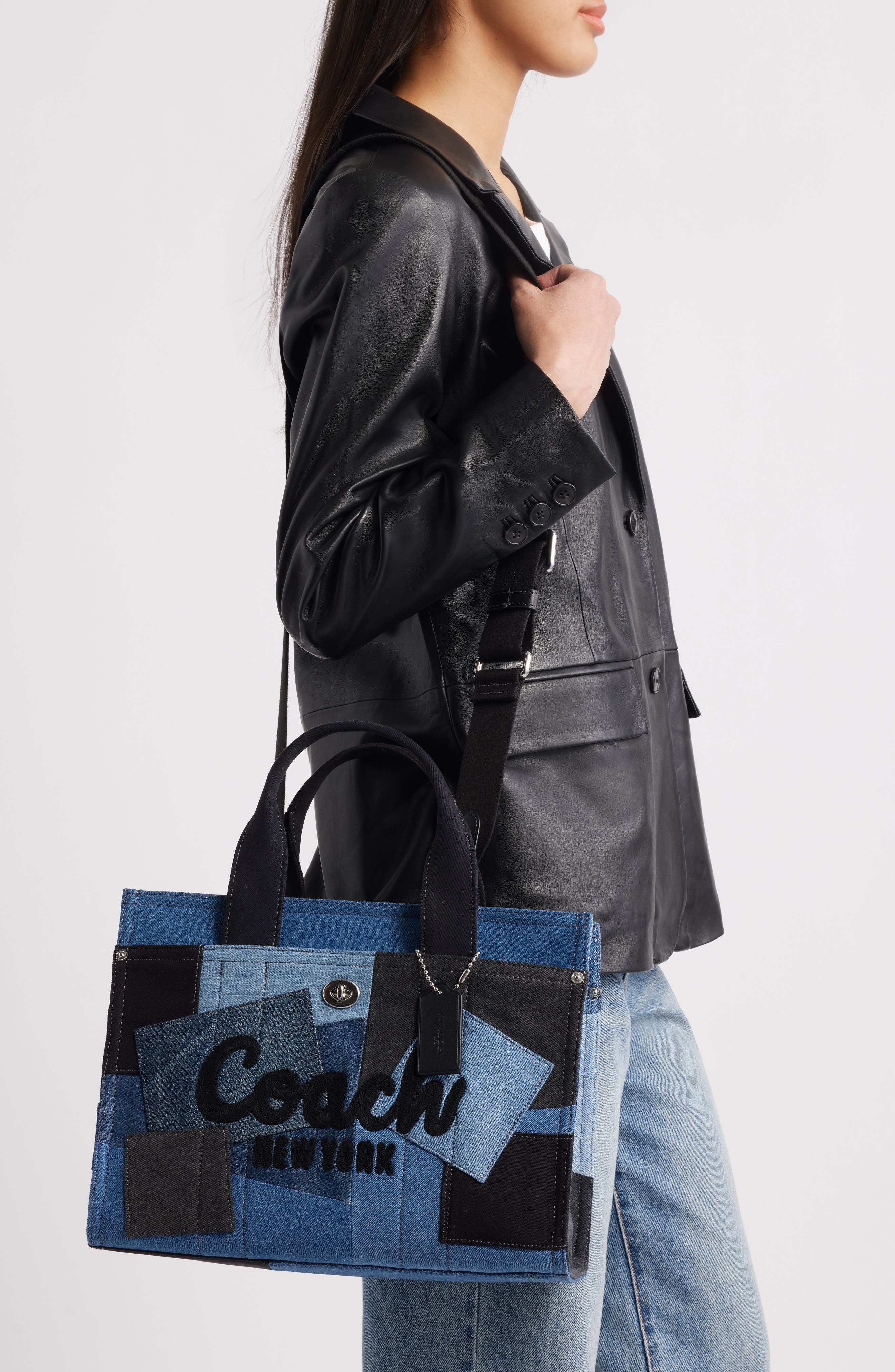 COACH Denim Patchwork Cargo Tote, Alternate, color, 