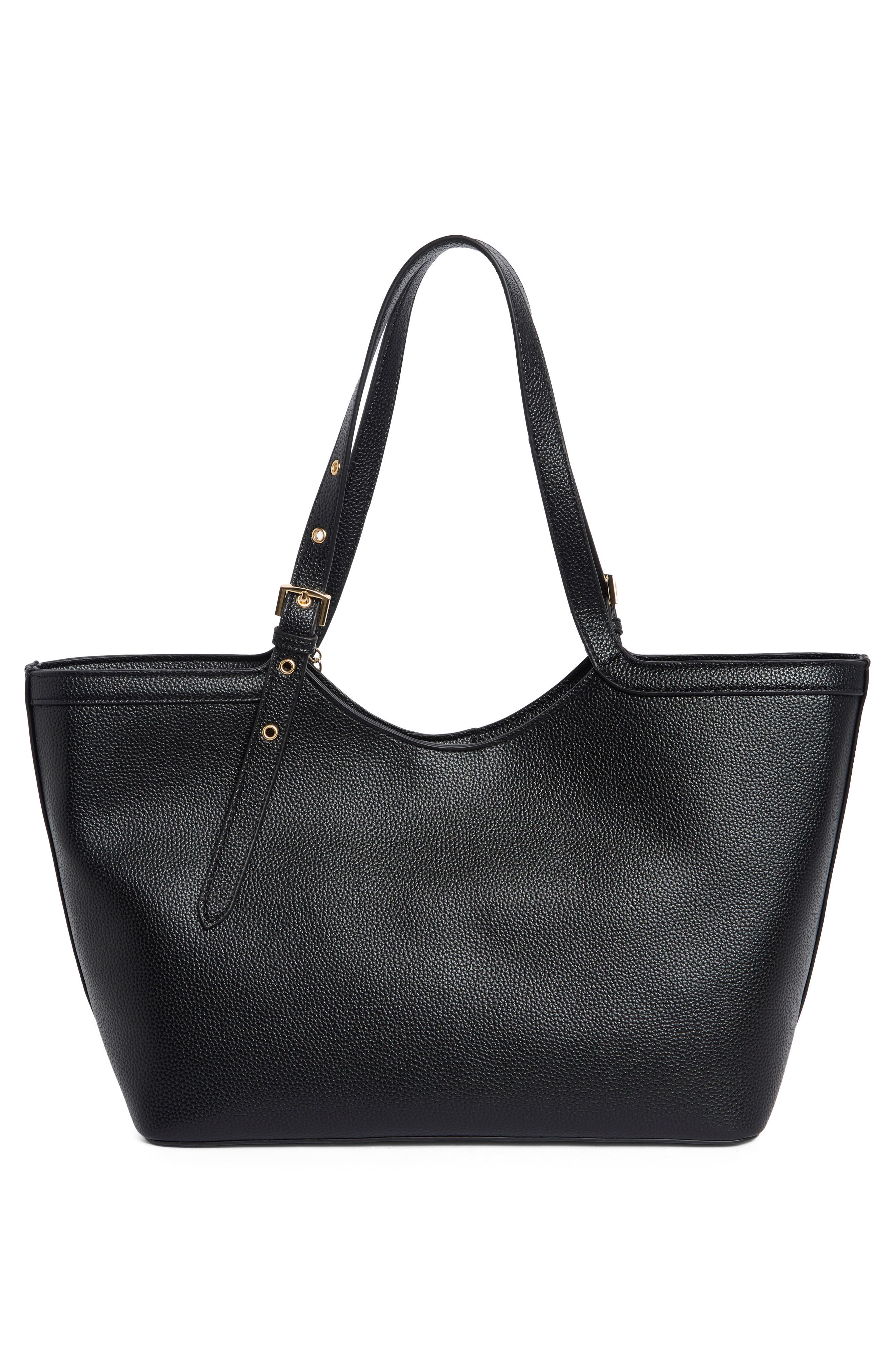 Amelie Faux Leather Bucket Tote, Alternate, color, BLACK