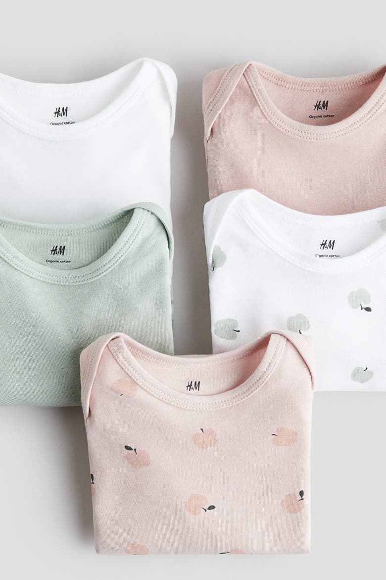5-pack Long-sleeved Bodysuits, Alternate, color, Pink/apples