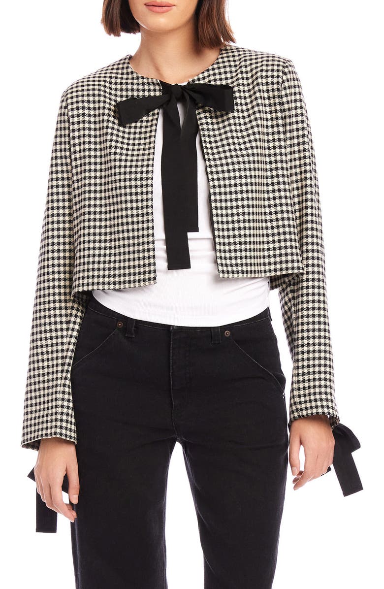 FIFTEEN TWENTY Poppy Tie Neck Check Crop Jacket, Main, color, Check