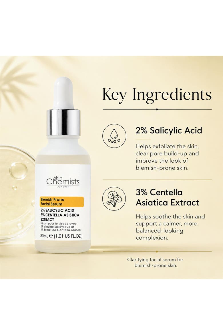 Blemish Prone 2% Salicylic Acid, 3% Centella Asistica Facial Serum 30ml, Alternate, color, White