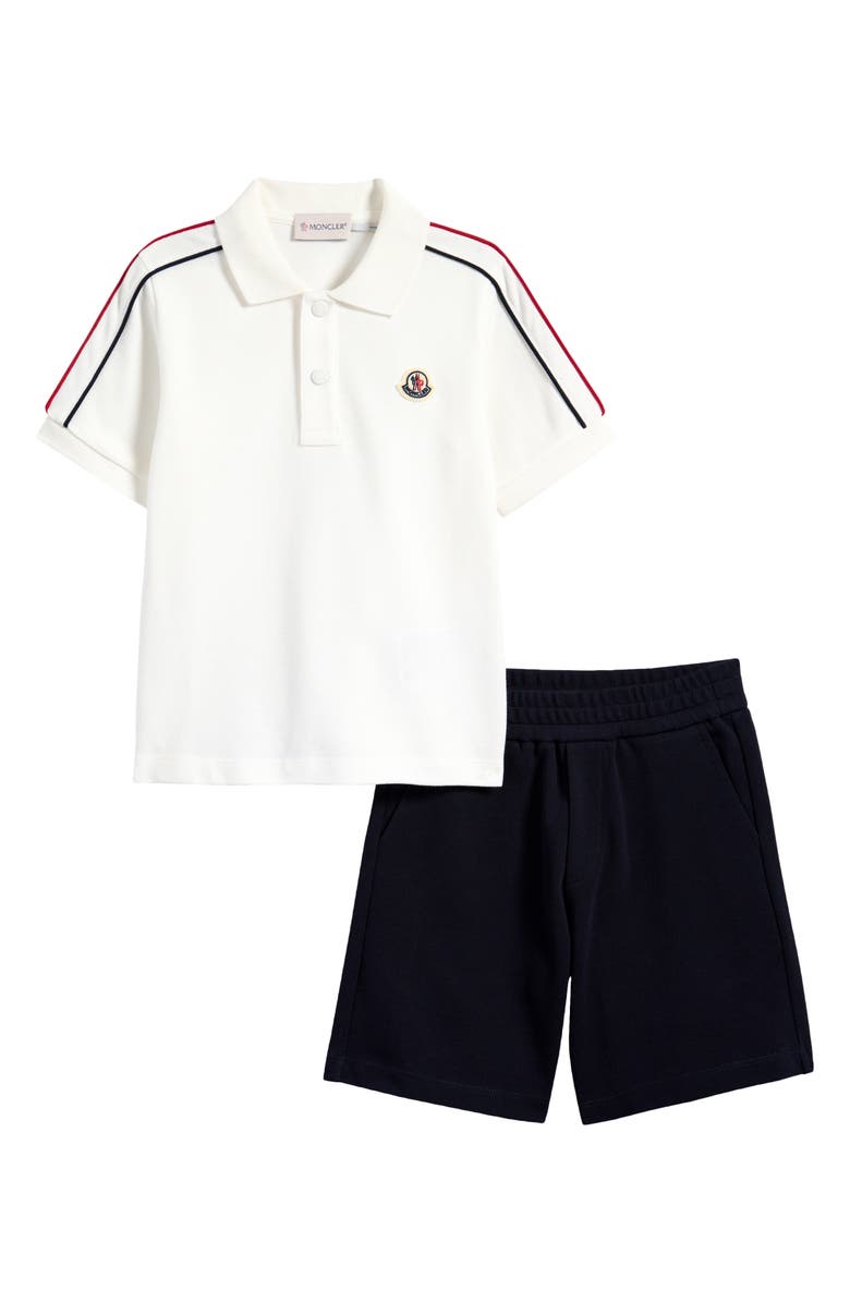 Moncler Kids
 Piped Polo 
Shorts Set, Main, color, White