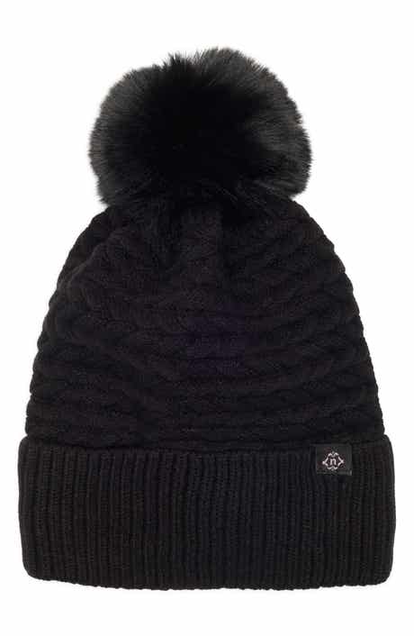 Nanette Lepore Braided Knit Beanie with Faux Fur Pompom