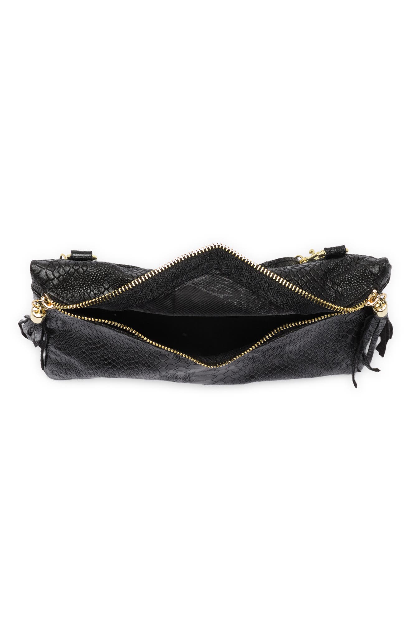 Snake Embossed Leather Clutch, Alternate, color, NERO