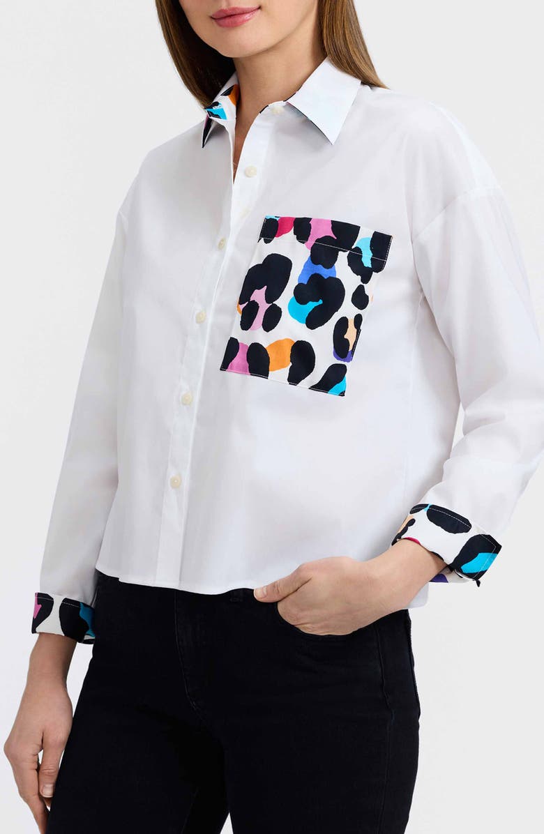 Foxcroft Marina Contrast Trim Cotton Button-Up Shirt, Alternate, color, Multi