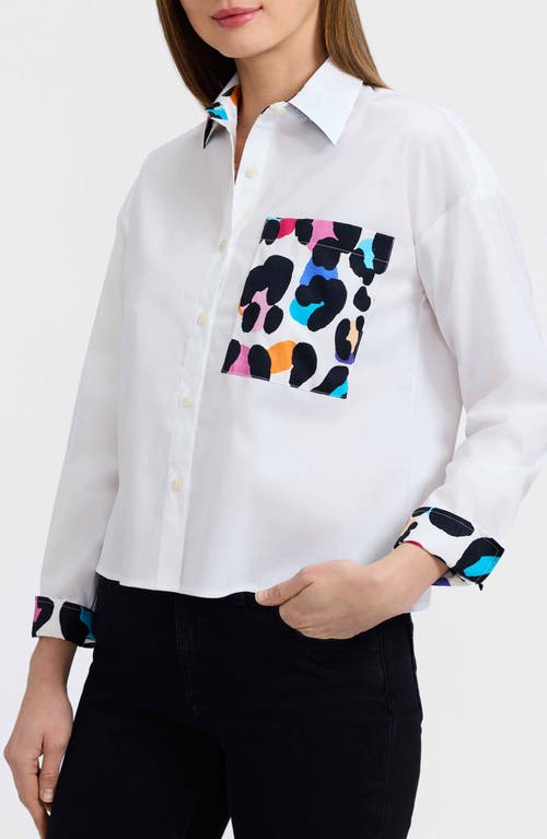 Foxcroft Marina Contrast Trim Cotton Button-up Shirt In Multi