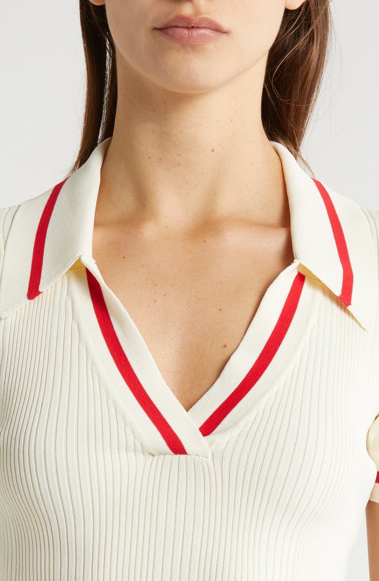 Solid & Striped The Ronnie Crop Cover-Up Polo, Alternate, color, Brule/ Lipstick Red
