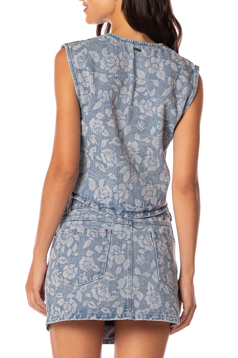Blushing Petals Printed Cotton Blend Denim Cover-Up Vest, Alternate, color, BLUE