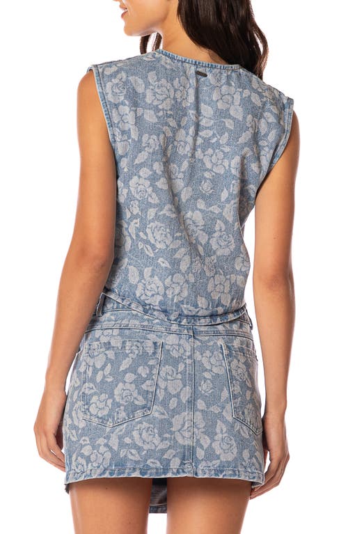 Maaji Blushing Petals Printed Cotton Blend Denim Cover-up Vest In Gray