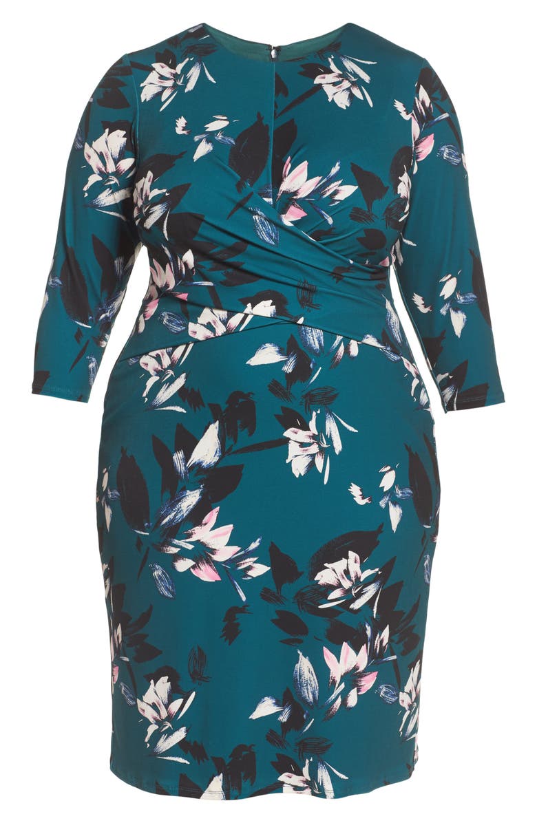 Eliza J Floral Faux Wrap Sheath Dress, Alternate, color, 