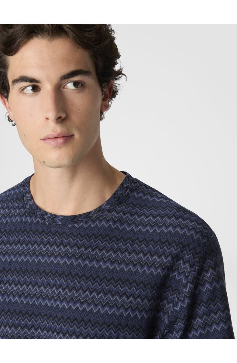 Missoni Crew Neck T-shirt With Micro Zigzag, Alternate, color, Blue