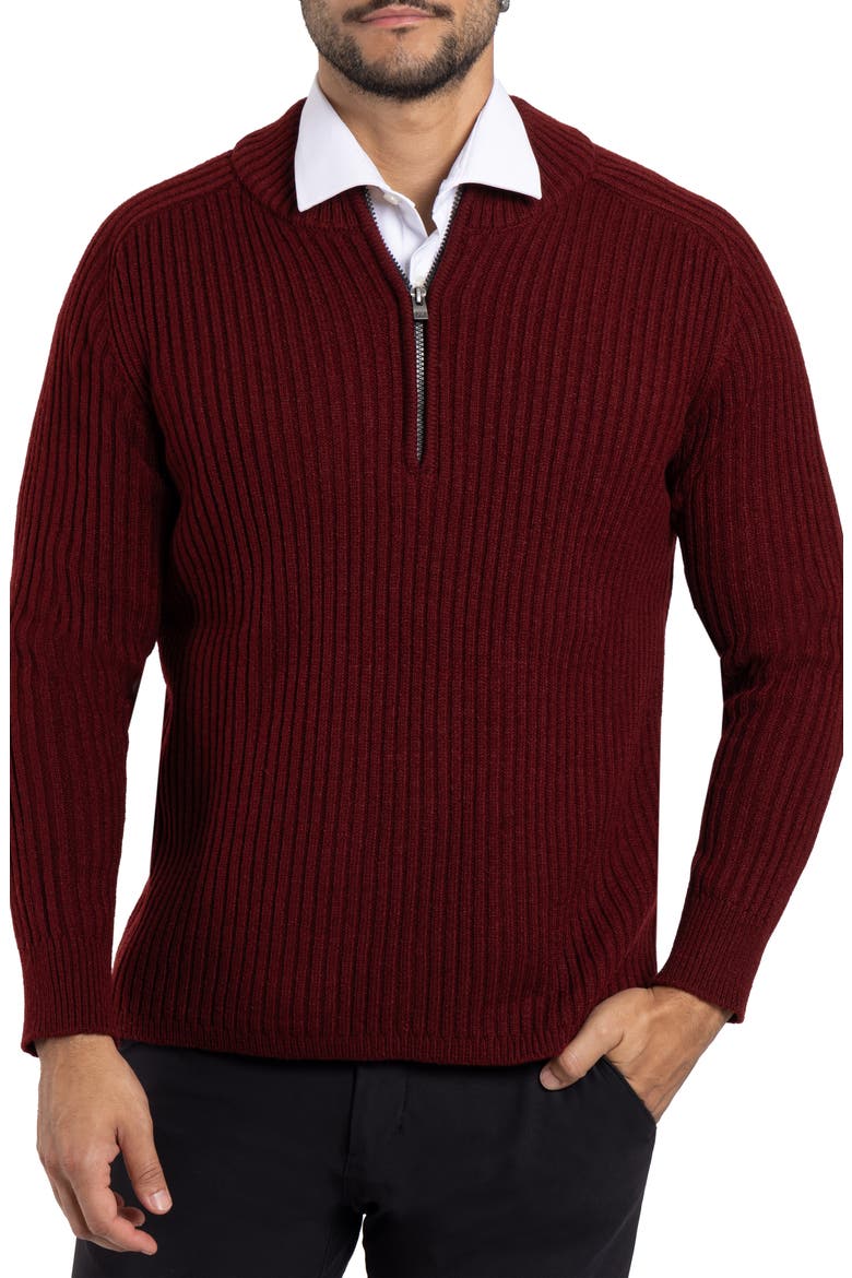 Rib Quarter Zip Sweater, Main, color, BURGUNDY