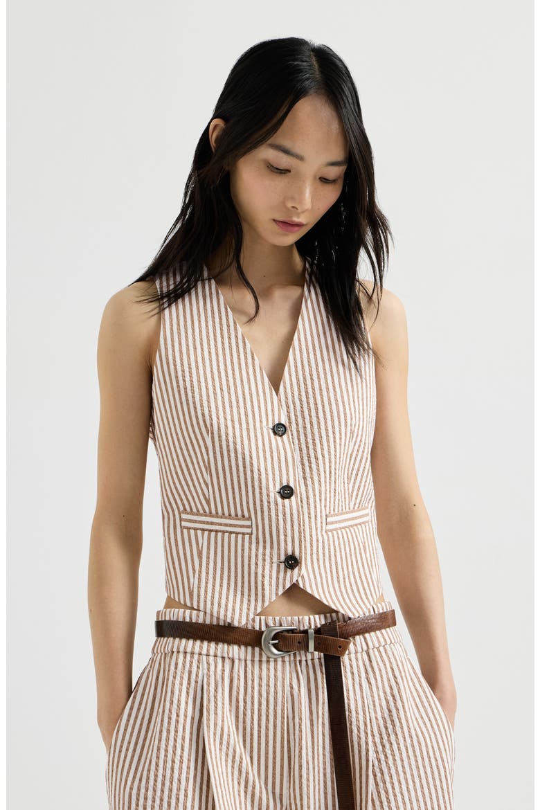 Striped seersucker vest, Main, color, Beige