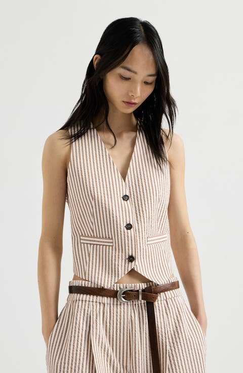 Striped seersucker vest