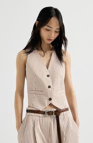 Brunello Cucinelli Techno cotton striped seersucker vest with monili