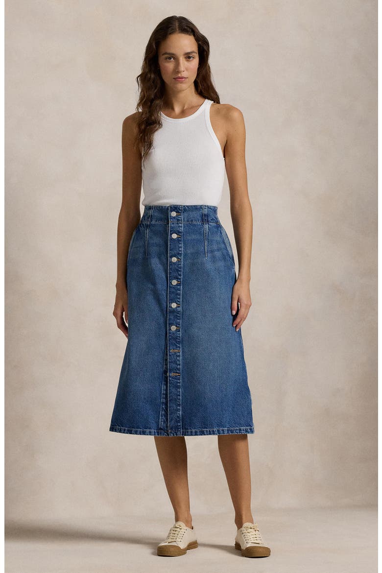 Button Front A-Line Denim Midi Skirt (Women) | Nordstrom
