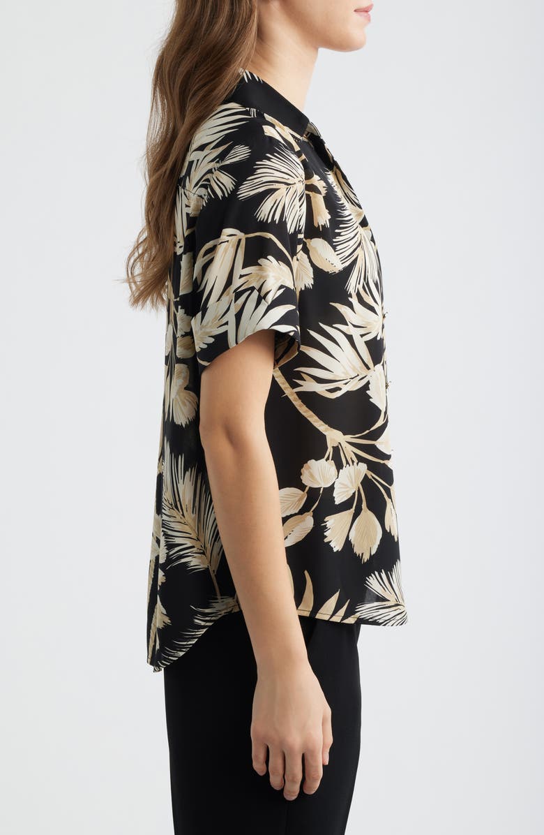 AK ANNE KLEIN Floral Print Short Sleeve Button-Up Shirt, Alternate, color, Anne Black Multi