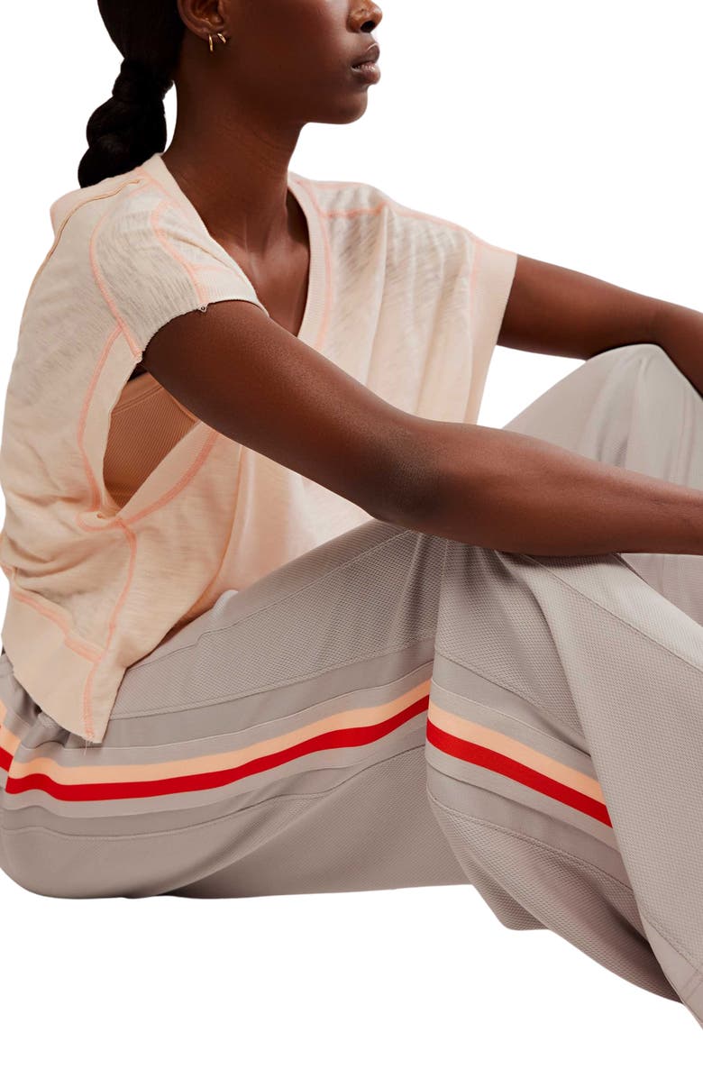 Free People One on One Side Stripe Mesh Drawstring Pants, Alternate, color, Goal Post Combo