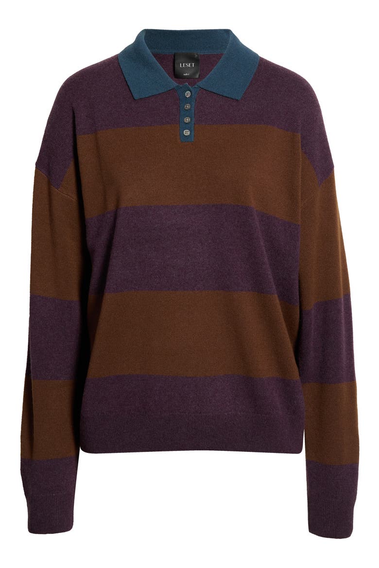 Zoe Rugby Polo Sweater, Main, color, RAISIN/ BARK/ INDIGO