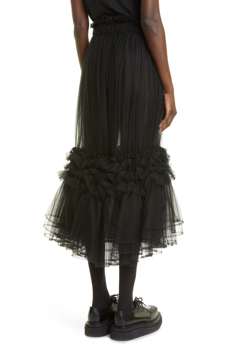 Tiered Tulle Midi Skirt, Alternate, color, BLACK