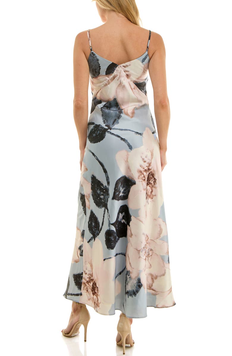 Socialite Floral Print Stretch Satin Slipdress, Alternate, color, Blue Ivory