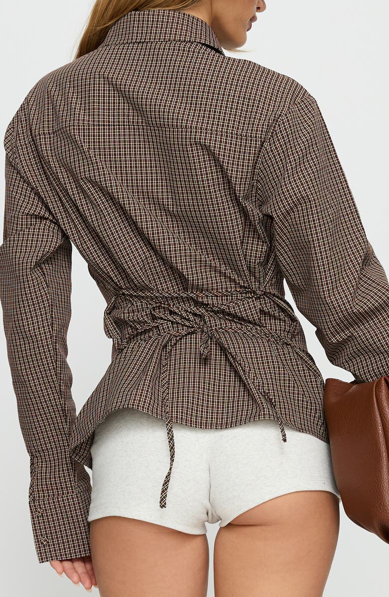Princess Polly Xinia Check Button-Up Back Tie Blouse, Alternate, color, 