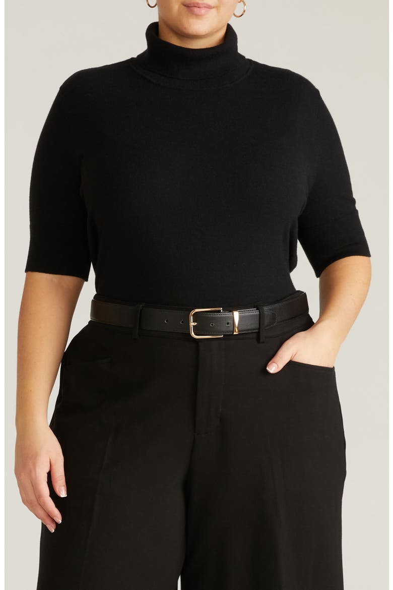 Savvy Short Sleeve Turtleneck Sweater, Main, color, BLACK
