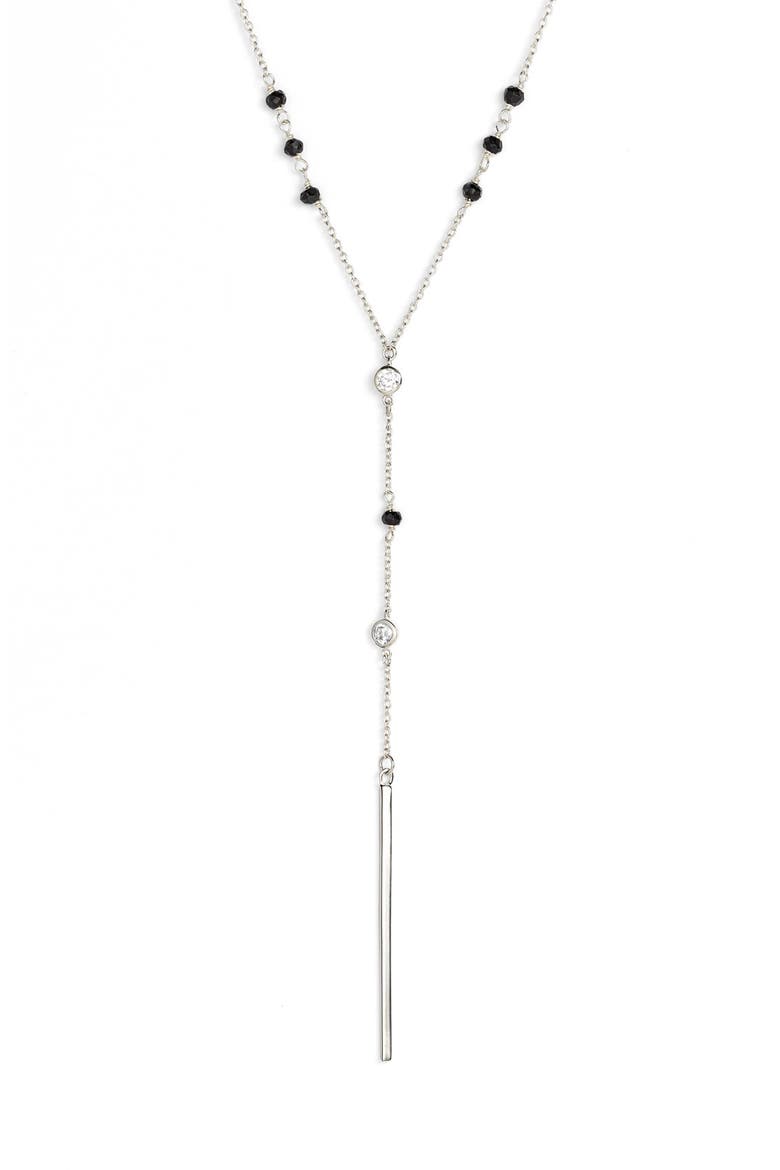 Argento Vivo Semiprecious Stone Beaded Y-Necklace, Alternate, color, BLACK/ SILVER