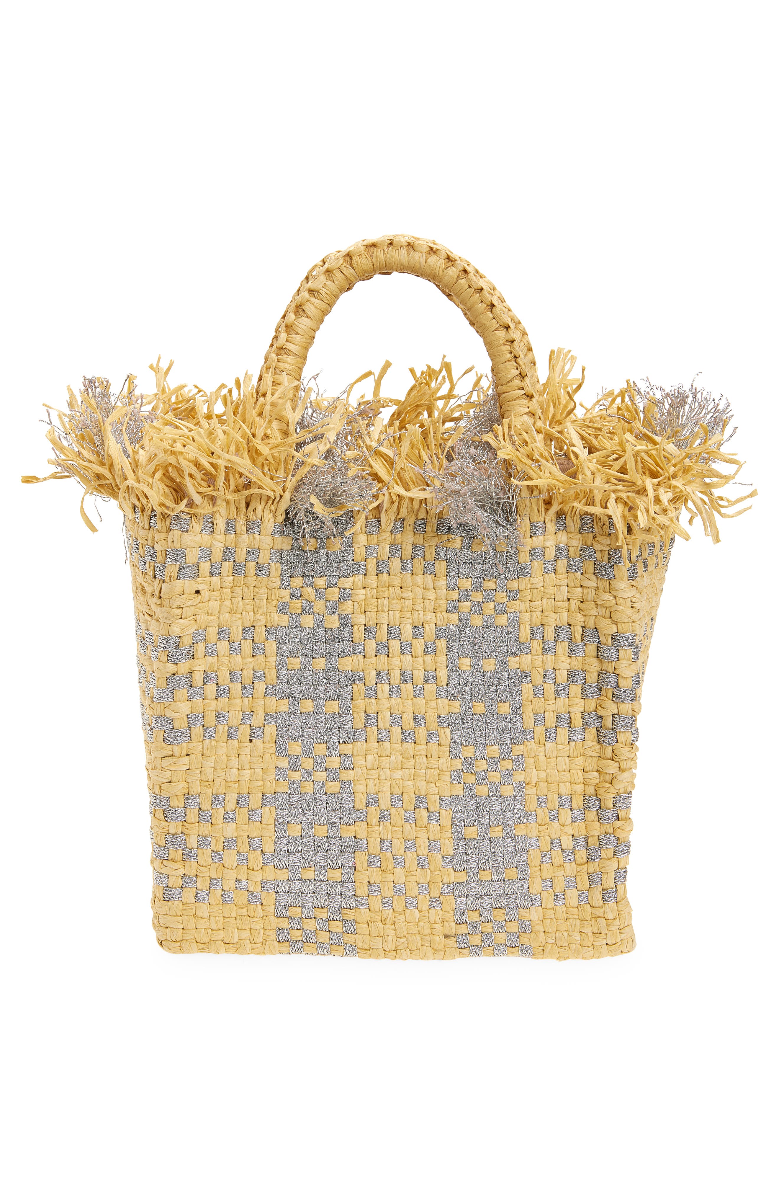 Pamela Munson Mini Check Mate Raffia Handbag, Alternate, color, Silver