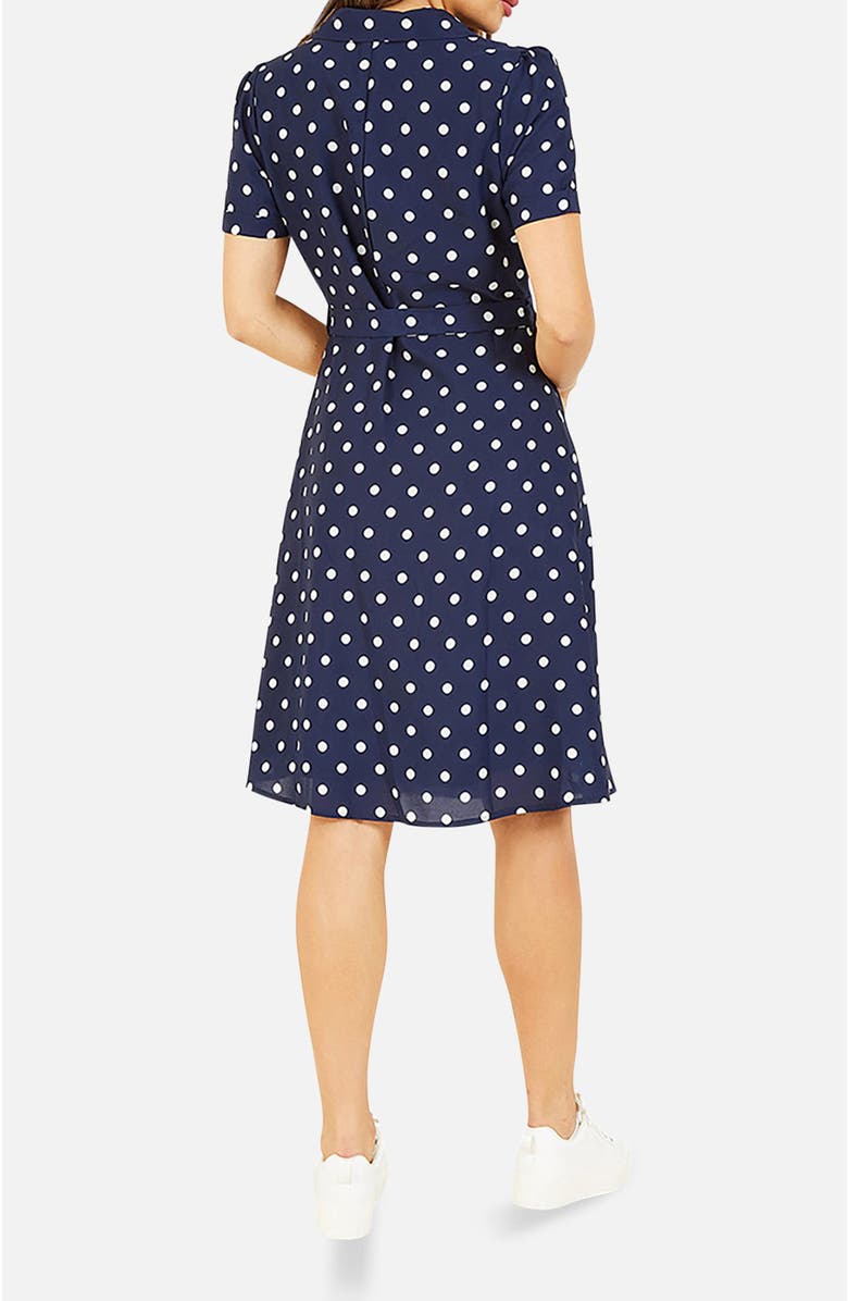Yumi Retro Shirt Polka Dot Dress, Alternate, color, Navy