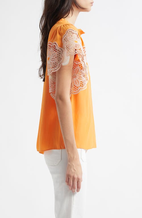 Shop Ramy Brook Esti Embroidered Sleeve Top In Mango