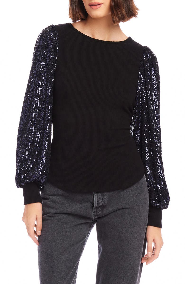 FIFTEEN TWENTY Sequin Bishop Sleeve Rib Top, Main, color, Mid