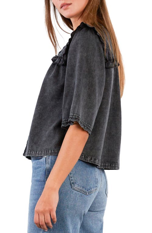 Billy T Juliet Lace & Ruffle Cotton Blend Top In Black