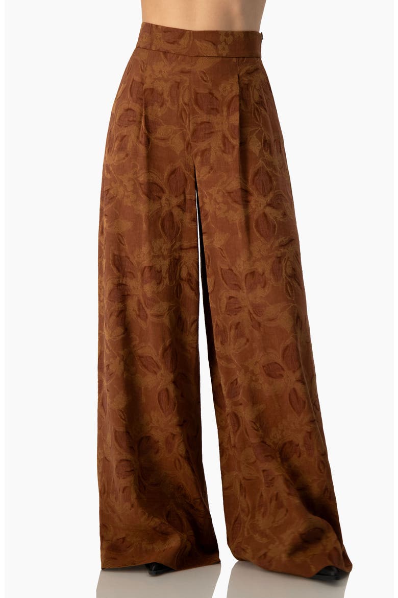 Floral Jacquard High-waist Wide-leg Palazzo Trousers, Main, color, Chocolate