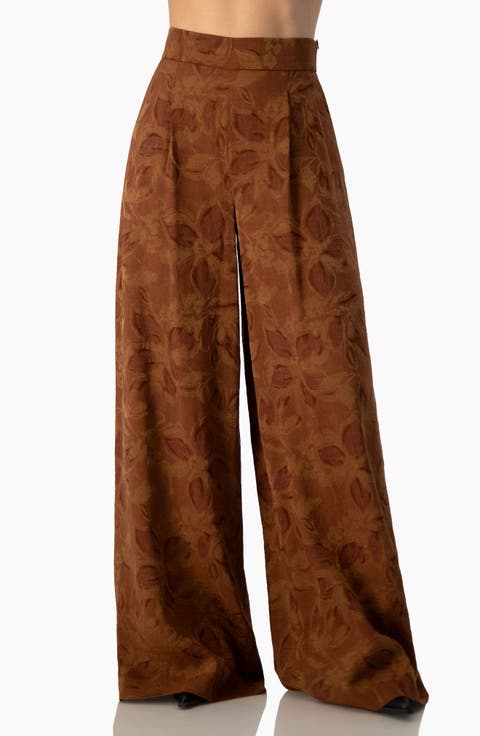 Floral Jacquard High-waist Wide-leg Palazzo Trousers
