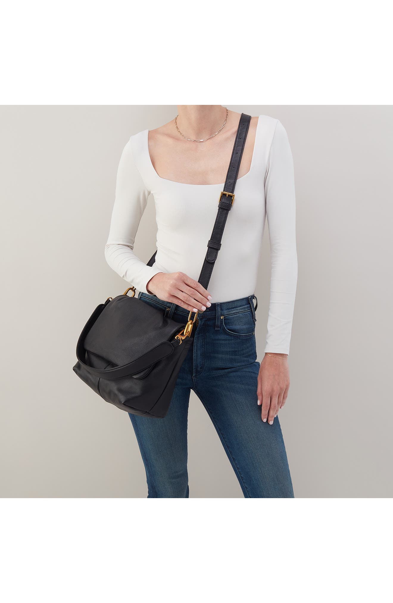 HOBO Harley Leather Shoulder Bag, Alternate, color, Black