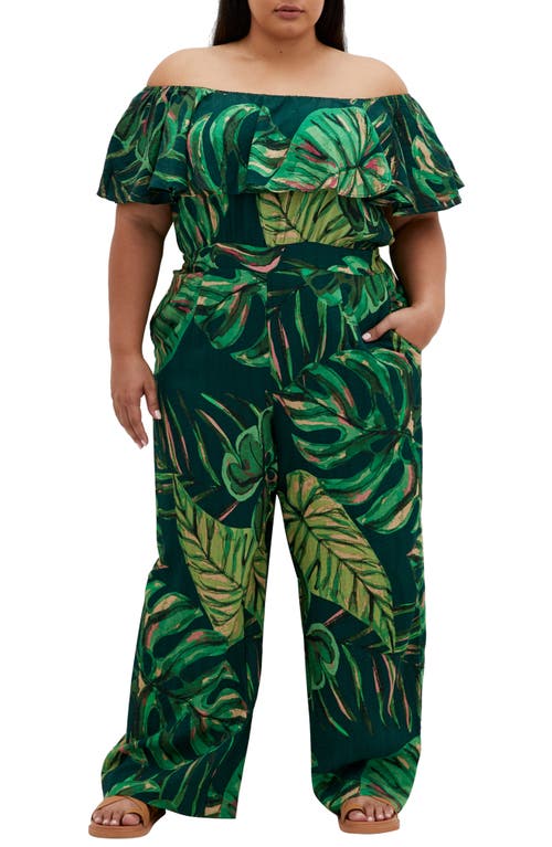 City Chic Peta Palm Jumpsuit In Night Palm