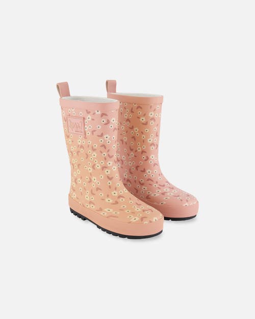 Deux Par Deux Girl's Printed Rain Boots Small White Flowers On Pale Pink In White Flowers On Pale Pink