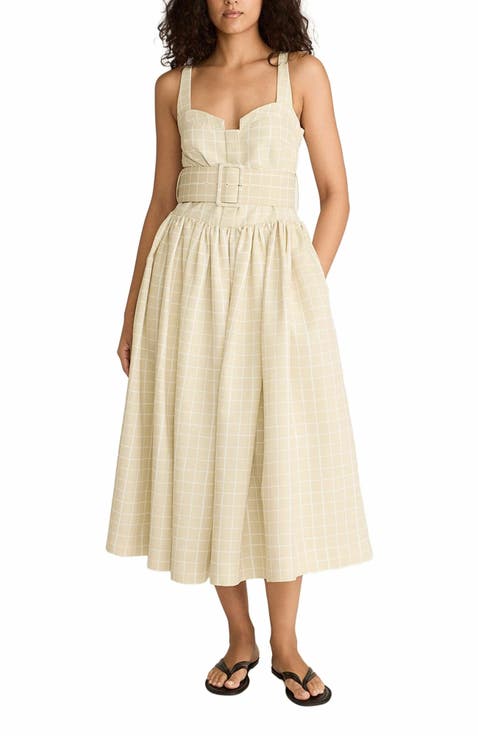 Painterly Windowpane Belted Bustier Dress