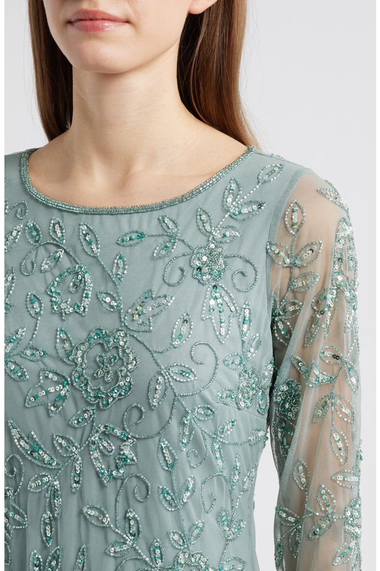 Floral Beaded Tulle Gown, Alternate, color, SOFT SAGE