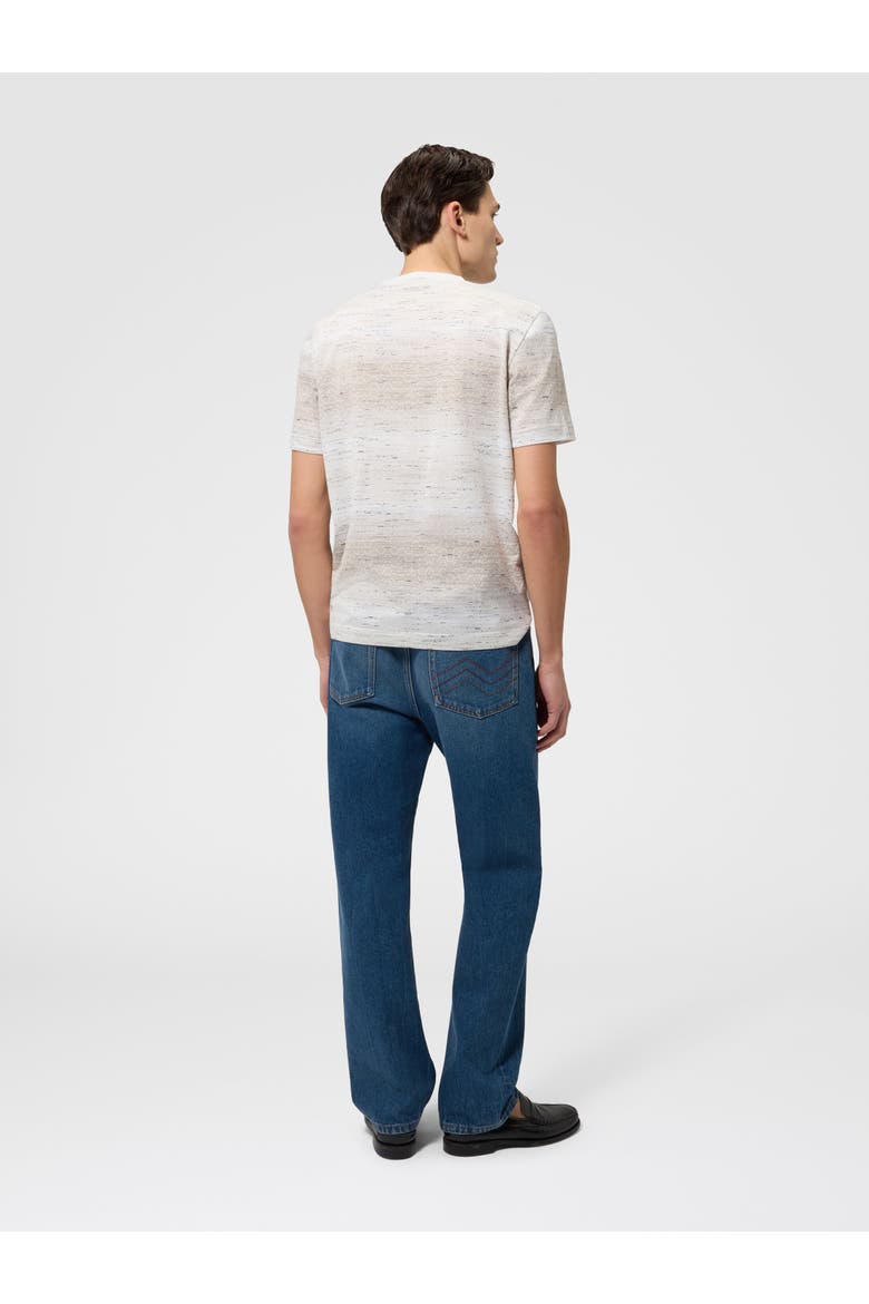 Crew-neck Cotton T-shirt With Jacquard Greek Motif, Alternate, color, Beige& White
