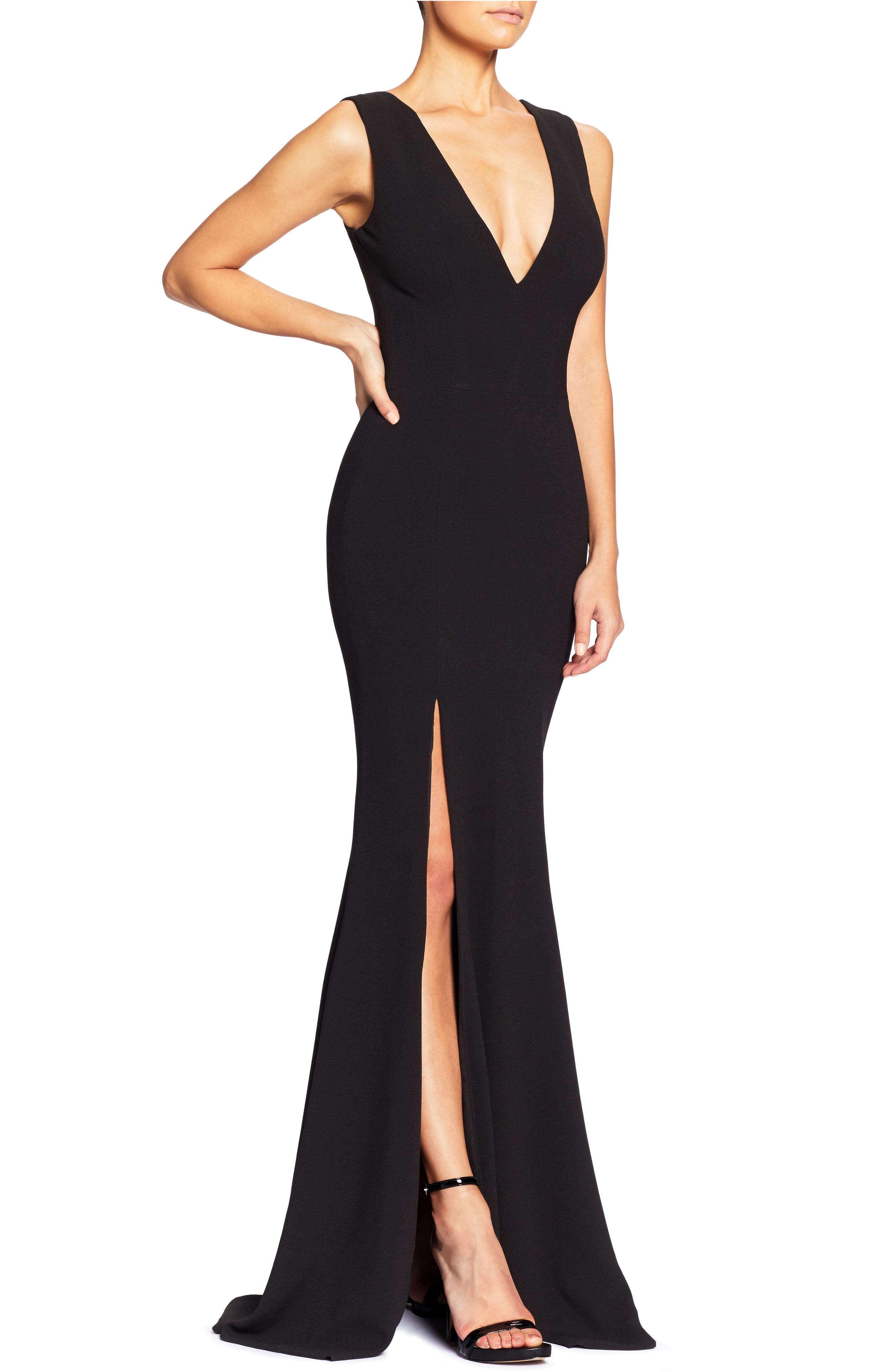 sandra plunge crepe trumpet gown dress the population Dress the Population