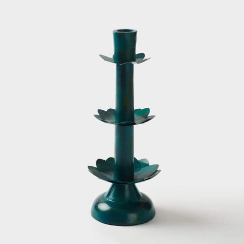 Green Lotus Bloom Tapered Candleholders