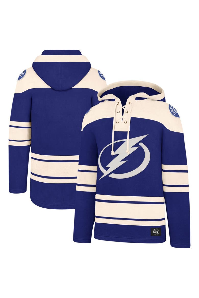 Men's '47 Blue Tampa Bay Lightning Superior Lacer Pullover Hoodie, Main, color, Blue