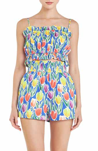 Tulip Print Ruffle Cotton Crop Top
