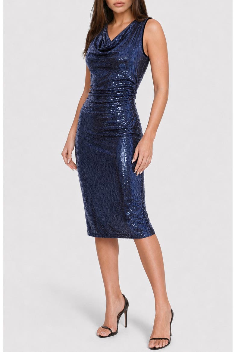 Disco Dot Shirred Maxi Dress, Alternate, color, NAVY