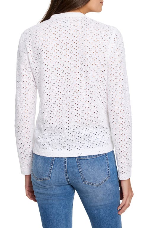 Nic + Zoe Nic+zoe Knit Eyelet Split Neck Top In Paper White
