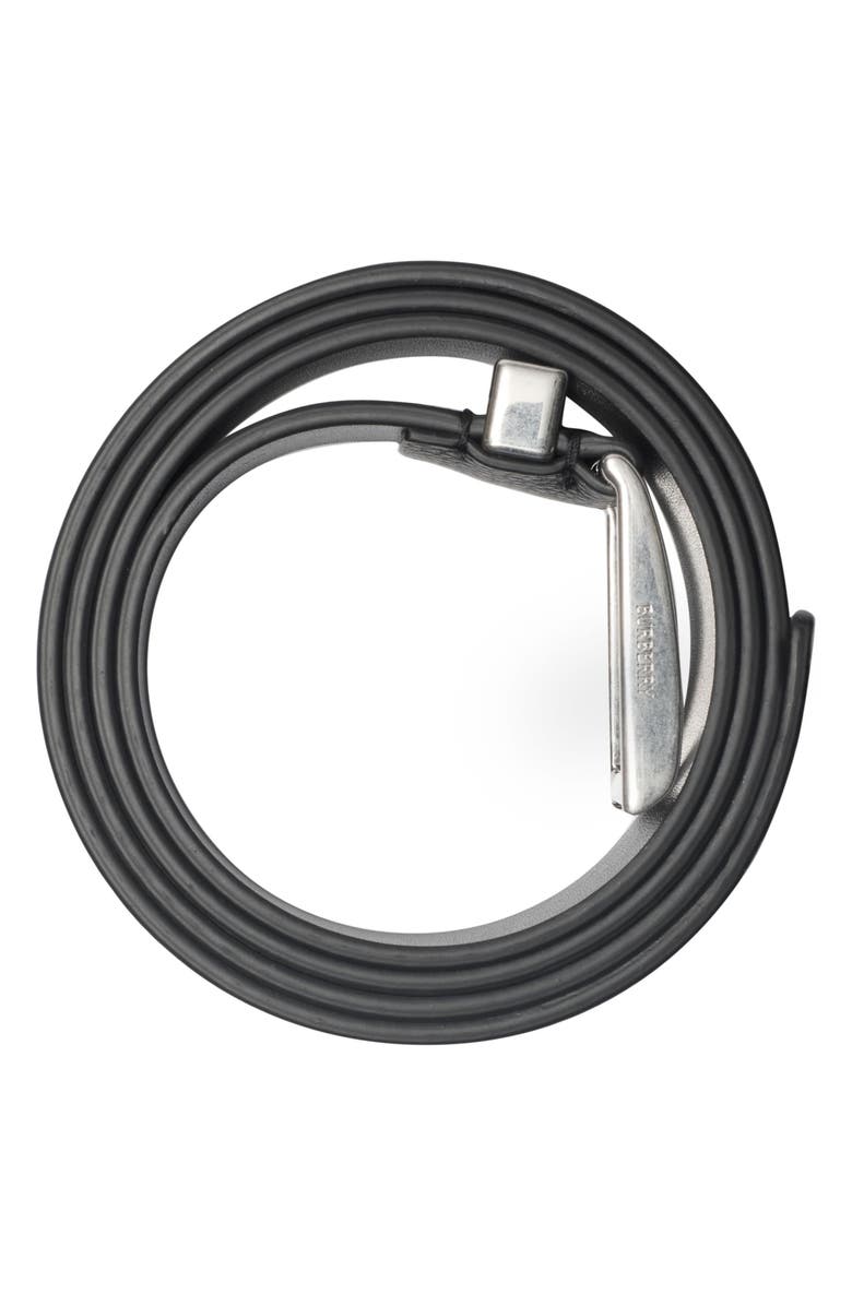 Burberry Check Engraved Buckle Leather Belt, Alternate, color,