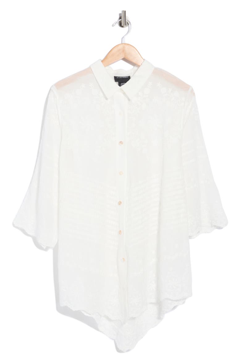 Embroidered Cotton Three-Quarter Sleeve Shirt, Main, color, WHITE