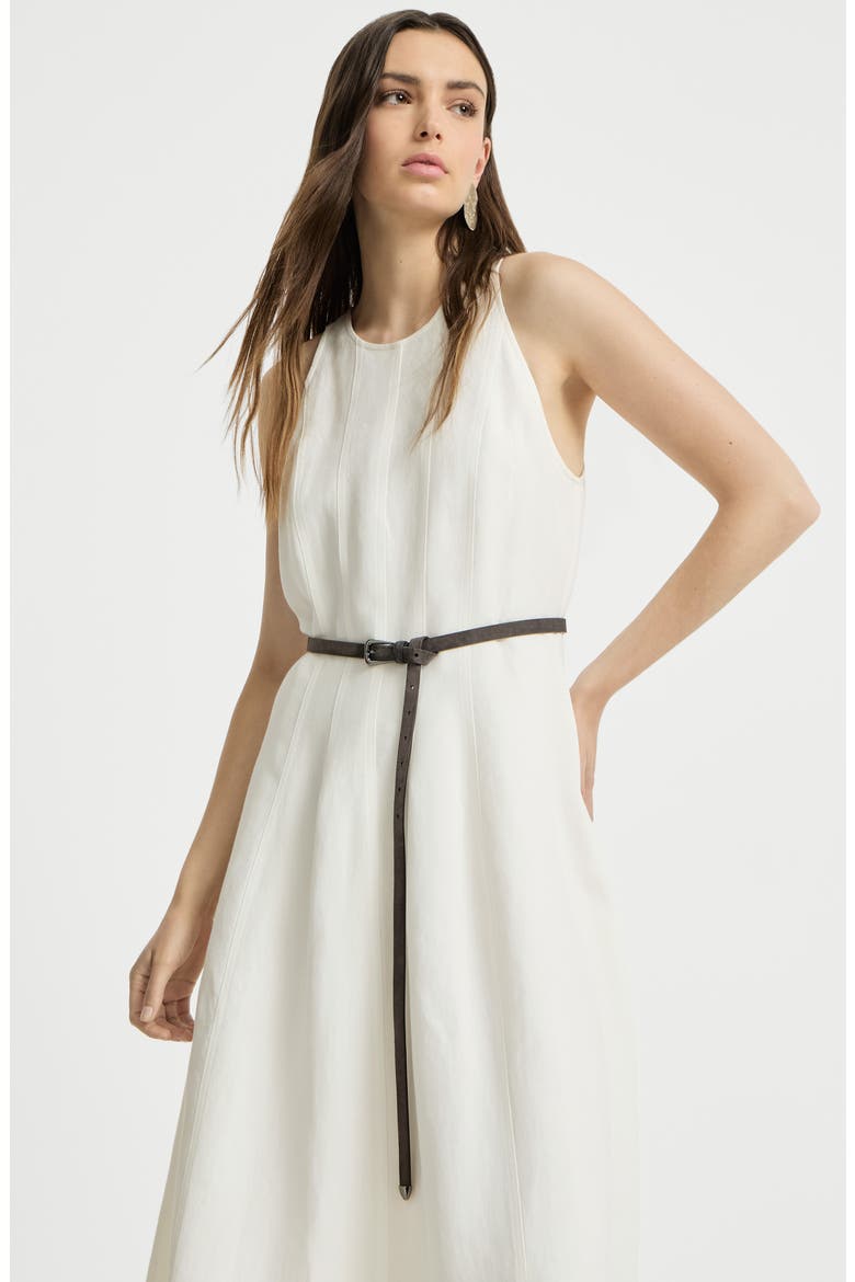 Viscose and linen fluid twill dress, Alternate, color, White